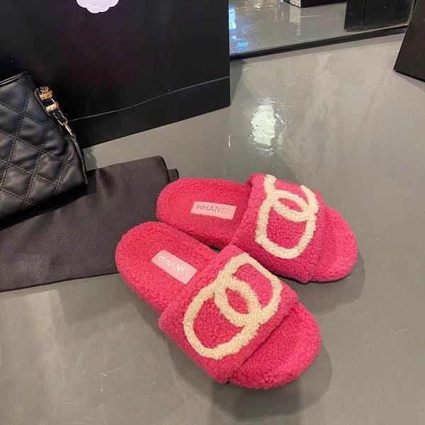 

winter cotton slipper luxury designer women's wool slipper shoes fall winter slipper wear sandal size, Black