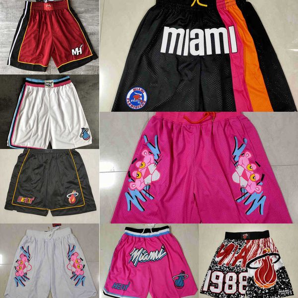

miami''heat''men throwback basketball shorts pocket, Black