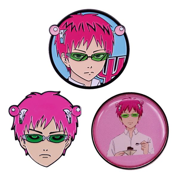 

the disastrous life of saiki-k enamel pin eating coffee jelly saikii pink hair anime boy brooch badge, Blue