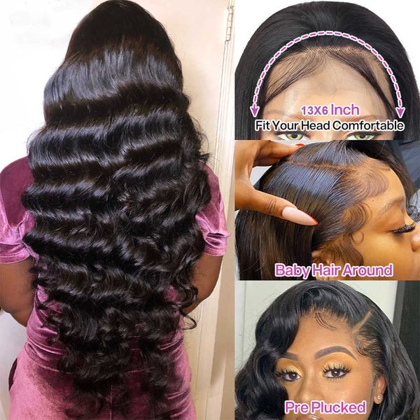 

nxy lace wigs 28 30 inch loose wave front 13x6 frontal for black women human hair 4x4 closure pre plucked 230106, Black;brown