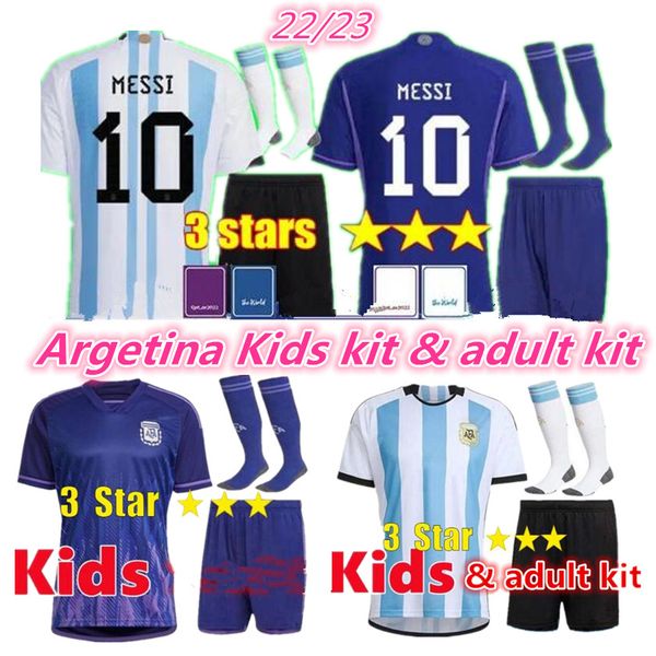 

2022 3 stars argentina soccer jerseys men kids kit 2022 fans version messis short sleeve maradona j.alvarez de paul 2023 di maria football s, Black;yellow
