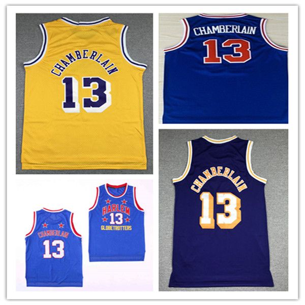 

men movie harlem globetrotters wilt chamberlain retro basketball jerseys team blue gold purple stitched uniforms size s-xxxl b7mf, Black;red