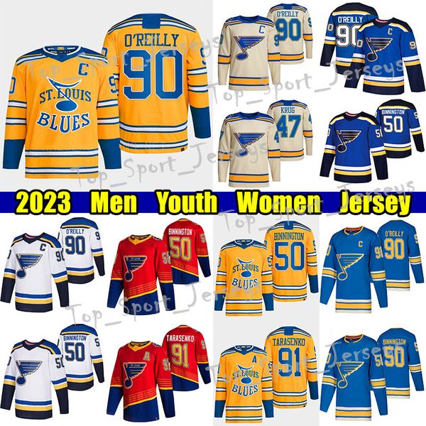 

#91 vladimir tarasenko reverse retro hockey jersey #50 binnington st. blues#90 ryan o'reilly brayden schenn colton parayko robert thoma, Black;red