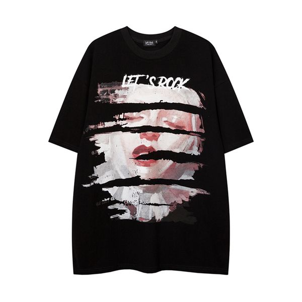 

print letter cotton summer tees streetwear short sleeve tshirts o neck casual hip hop, Black;brown