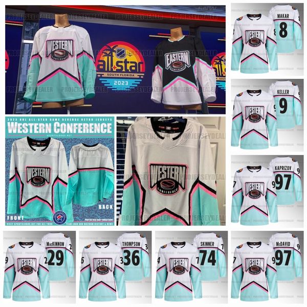 

cale makar colorado western conference 2023 all-star jersey clayton keller kirill kaprizov connor mcdavid leon draisaitl nathan mackinnon st, Black;red