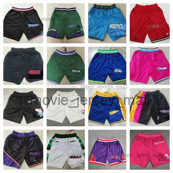 

all team basketball shorts just don short retro sports wear justdon with pocket zipper sweatpants pant black pink white green stitched size: