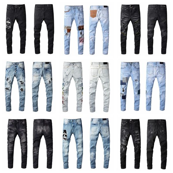 

men's pants hip-hop vaqueros overlap high street fashion brand jeans retro torn fold ing men's designer motorcycle riding slim815, Blue