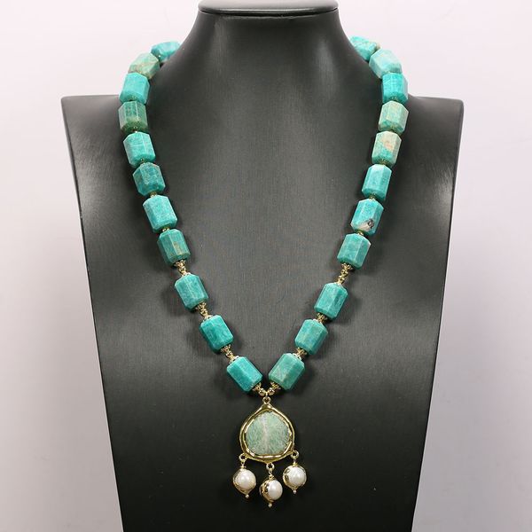 

green peruvian amazonite necklace amazonite cultured white pearl gold plated beads pendant smiple lady gifts, Silver