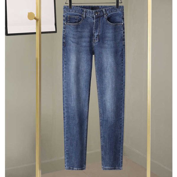 

designer jean pants fashion triangle denim trousers business loose plus size slacks straight jeans men women 0636, Blue