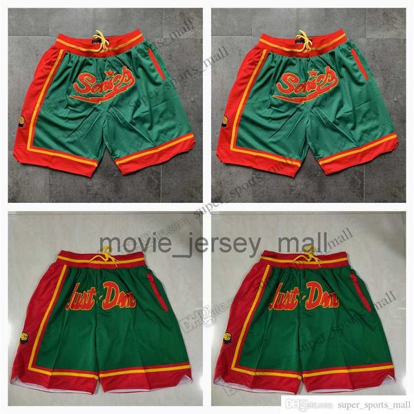 

men basketball shorts just don stitched mitchell and ness with pocket zipper sweatpants mesh retro green red sport pants a002 s-2xl, Black