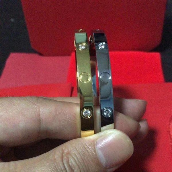 

with box size 15-22 bangle bracelet women men 4cz titanium steel bracelets gold silver rose jewelry for lover268p, Black
