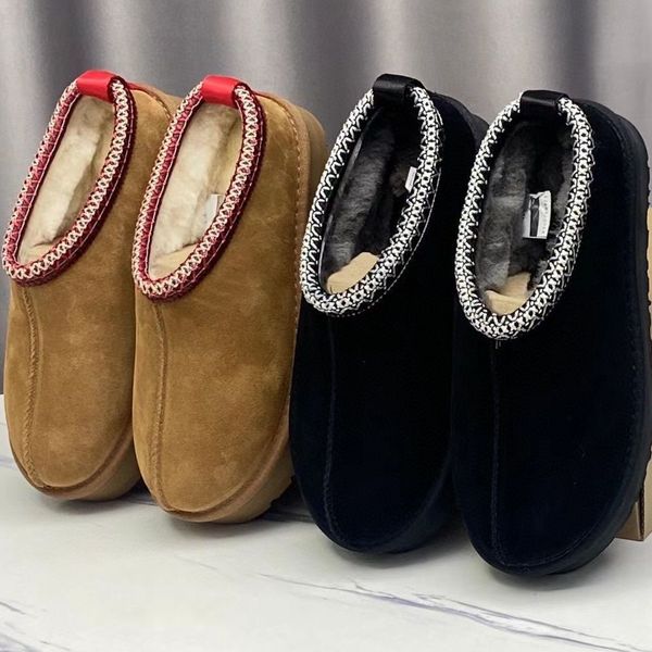 

2023 tasman slippers chestnut fur slides sheepskin shearling tazz mules women men ultra mini platform boot slip-on uggity shoes suede upper, Black