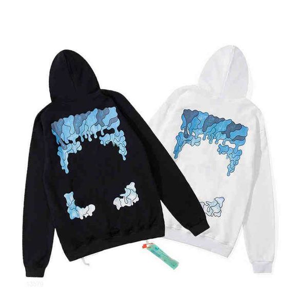 

men's sweatshirts luxury brand offs hoodies tide ow back tape arrow printed hooded sweater loose men womens religious oil painting hood, Black