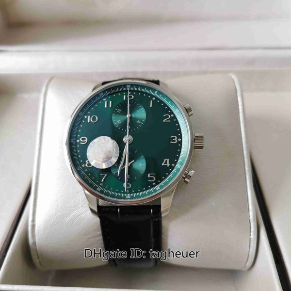 

az factory mens watch super quality 41mm portuguese iw371615 green dial watches chronograph workin cal.69355 movement mechanical automatic m, Slivery;brown