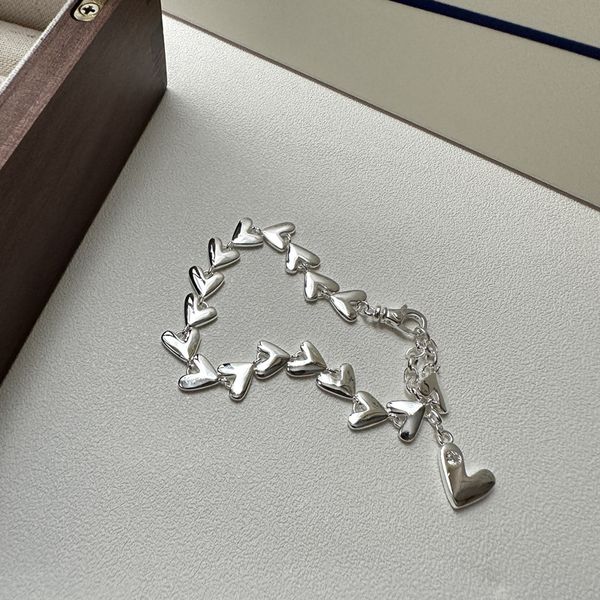 

hearts parts chain bracelets 925 sterling silver 16 17 18 19 cm links gothic punk vintage handmade chains bracelet jewelry accessories gifts, Black