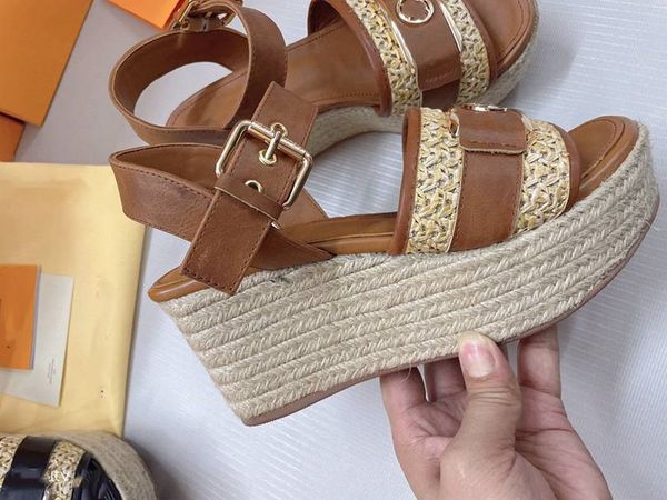 

luxury designer sandals women hemp rope woven metal wedge sandal ballet flats platform women single shoe espadrilles mules slippers loafers, Black