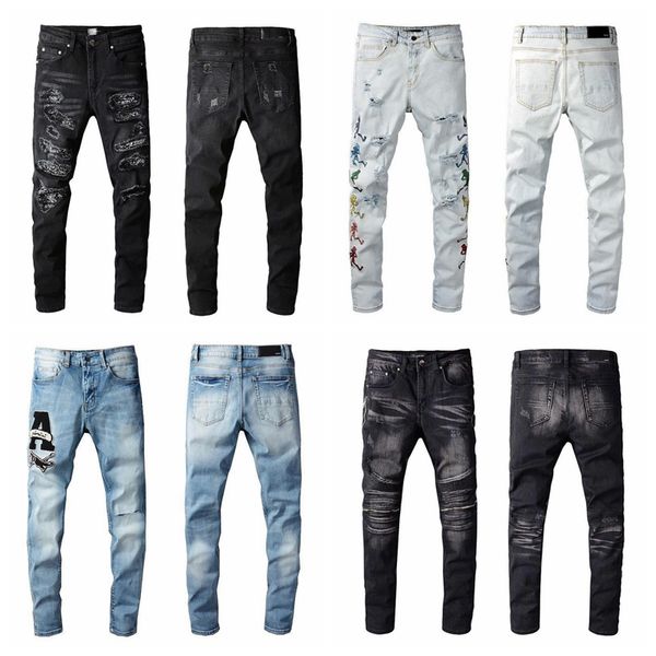 

cargo jeans men's pants hip-hop vaqueros overlap high street fashion brand jeans retro torn fold stitching men's designer motorcyc, Blue