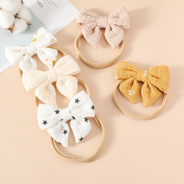

corduroy baby ribbon bows headband for girls elastic nylon newborn turban hair bands toddle hairband headwear hair accessories 1439, Slivery;white