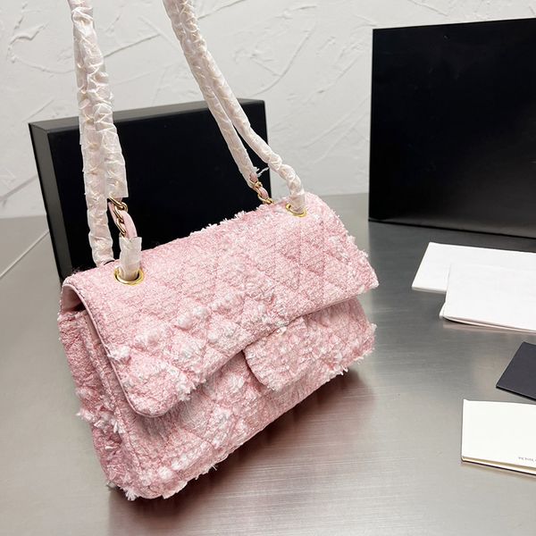 

luxury brand shoulder bags womens classic double flap pink tweed bags gold matelasse chain crossbody shoulder pochette handbags saco