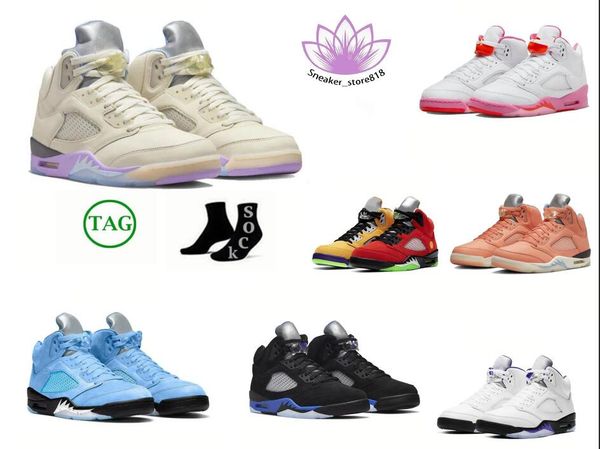 

jumpman 5 5s retro mens basketball shoes aqua bluebird oreo university green unc cool grey concord noir easter racer sail burgundy trainers, Black