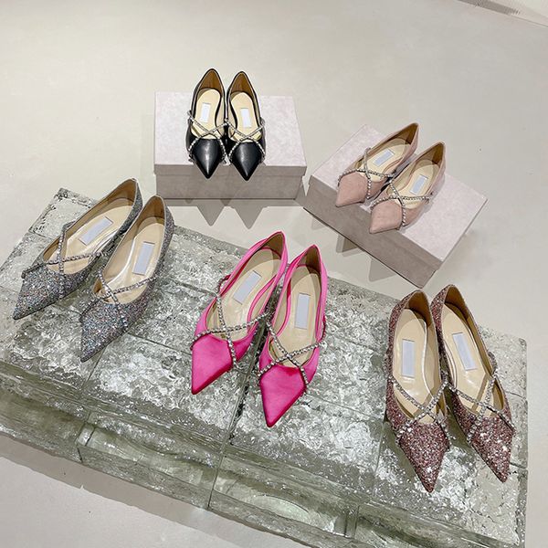 

selling flat shoes 1.0cm leather silk pointed pearl diamond high heels sequins wedding party dress shoes size 35-40 with box, Black