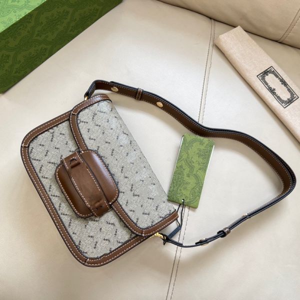 

4 sizes saddle shoulder bag women round with cover designer coated canvas trimmed with khaki leather bags