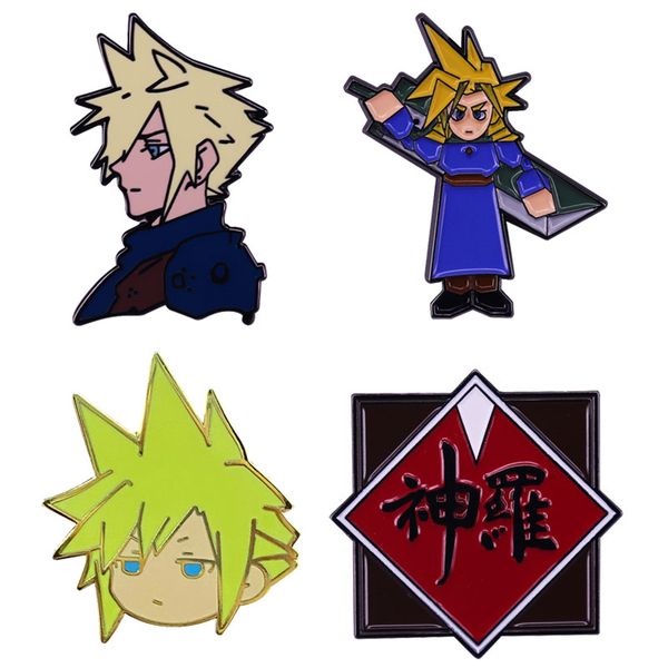 

game final fantasy vii cartoon characters brooch metal enamel lapel badge denim jacket backpack pin children fashion gifts, Blue