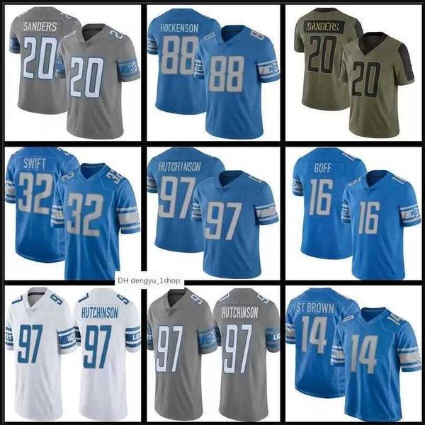 

97 aidan hutchinson jersey 18 jameson williams 32 d'andre swift custom football barry sanders t.j. hockenson jared goff dan campbell pe, Black;red