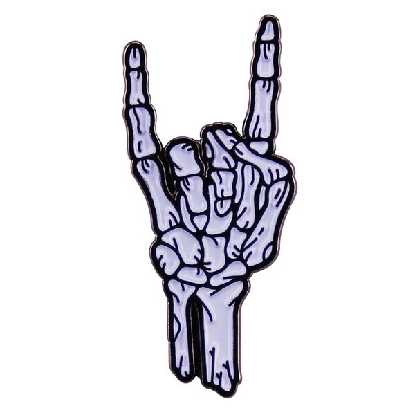 

rock on skeleton enamel pin skull hand badge halloween accessories, Blue