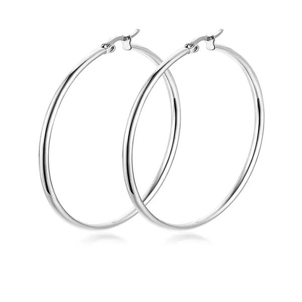 

2mm*6cm gold stainless steel big hoop earrings wholesale large hoop earrings, Golden;silver