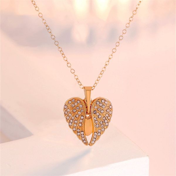 

fashion crystal angel wing pendant neckalce for mother's day gifts golden love heart necklace female jewelry accessories, Silver