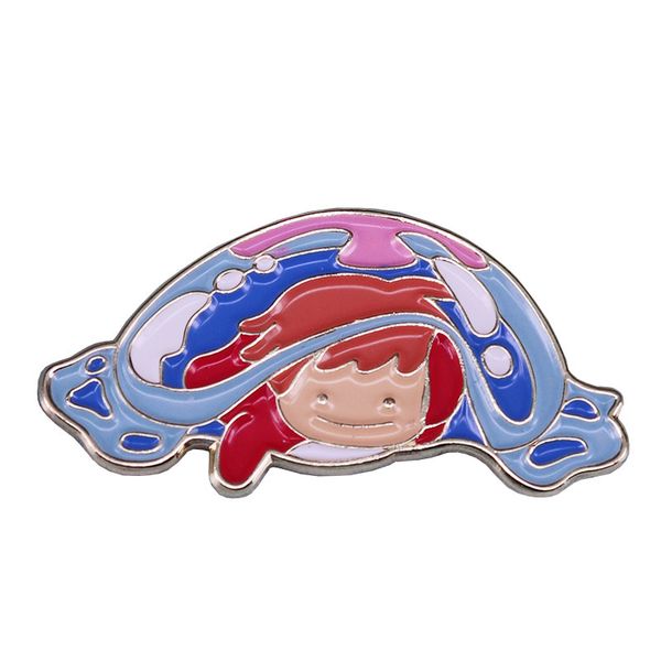 

cute ponyo cartoon comic brooch metal enamel lapel badge collect denim jacket backpack pin decoration children fashion gifts, Blue
