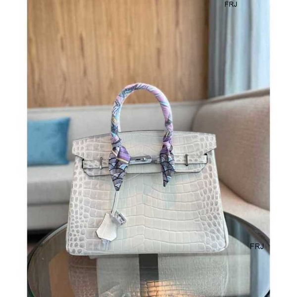 

designer birkin handbags herme classic premium crocodile bag 2023 new matte leather light luxury himalayan white handbag have logo frj