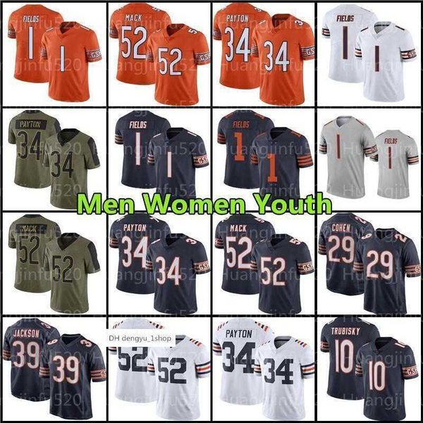

2023 football jersey 1 justin fields''bears''nfl''29 tarik cohen 52 mack, Black;red