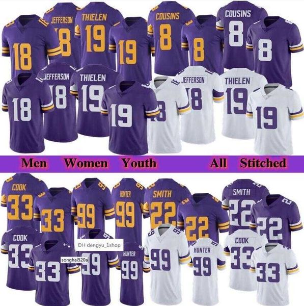 

2023 men women youth football 18 justin jefferson 33 dalvin cook 19 adam thielen kirk cousins harrison smith danielle hunter stitched ', Black;red