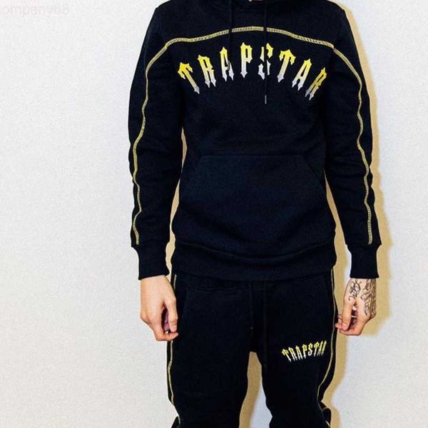 

trapstar tracksuit set arch panel red letter quality embroidered sweatshirt winter hoodie jogging pants high street men suit, Gray