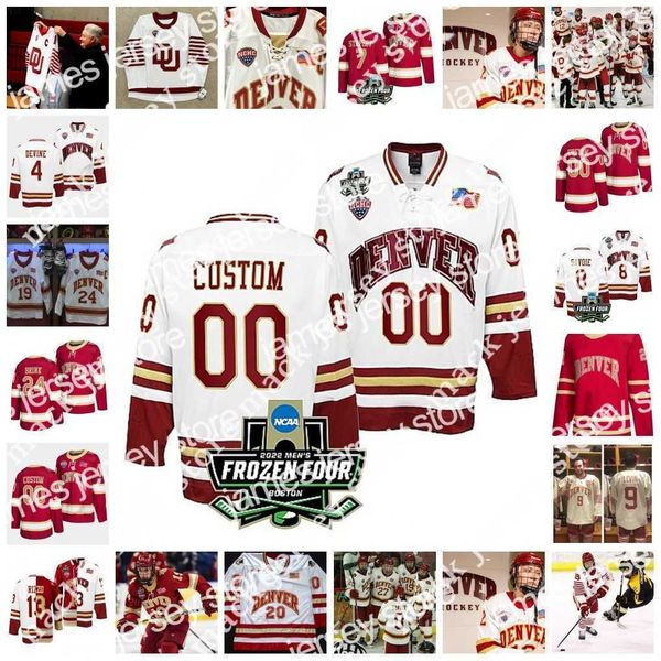 

college hockey wears 2022 ncaa frozen four championship custom denver pioneers du ice hockey jersey 16 jason zucker 19 troy terry 26 paul, Black