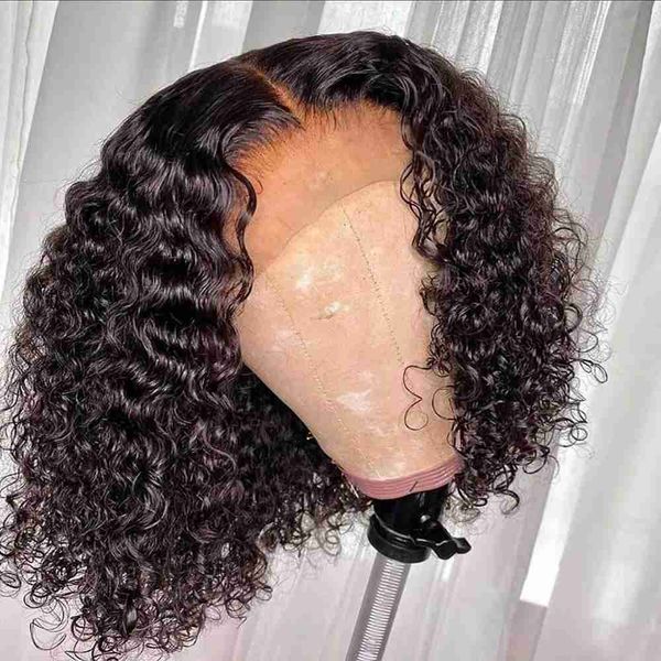 

lace wigs brazilian deep wave bob pre plucked with baby hair human water curly short 150% wig for black women 230106, Black;brown