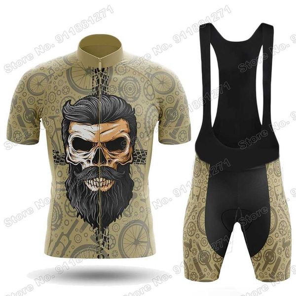 

designer 2022 beard and skull brown color cycling jerseys sets bicycle clothing road bike shirts suit bicycle bib shorts mtb ropa maillot, Black;red