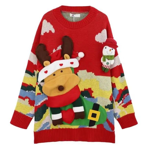 

2022 sweater women's winter new round neck long sleeve red christmas sweater thickened loose korean fashion jacket sueter mujer, White;black