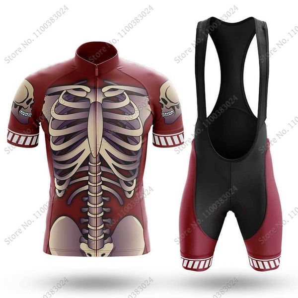 

designer 2022 retro skeleton cycling jerseys sets summer mens skull cycling clothing road bike shirts suit bicycle bib shorts mtb cyclisme, Black;red