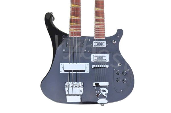 

lvyelectric bass guitar 6 strings double neck black body with black pickguard chrome hardware provide custom service