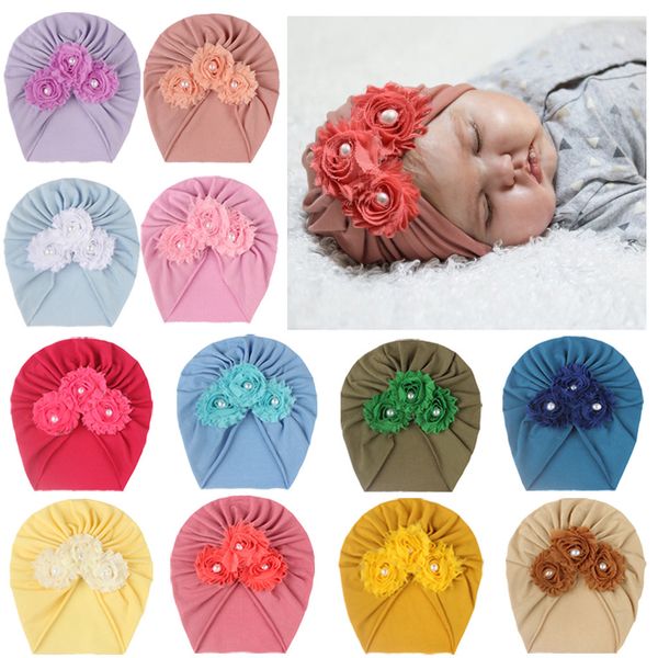 

newborn baby hat soft cotton toddler kids girl head wrap with big three flowers cap, Yellow