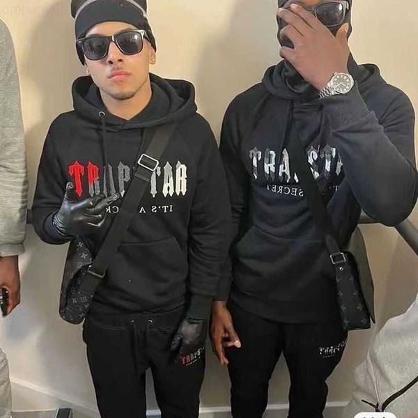 

stock trapstar hoodie sweatshirt tracksuit warm winter set men women colorful embroidery fleece sweatpants, Gray