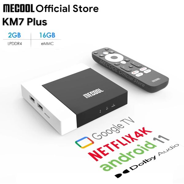 

mecool km7 plus tv box android 11 netflix 4k google tv 2gb ddr4 16gb rom 100m lan internet s905y4 home media player set box