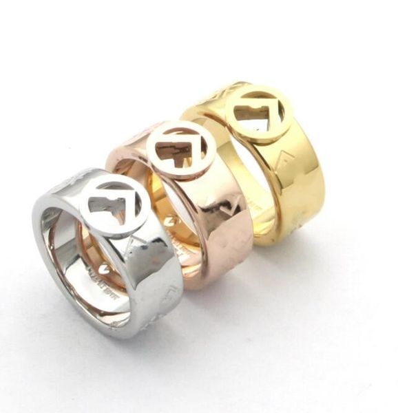 

2023 logo engrave designer ff ring extravagant 18k gold silver rose 316l stainless steel letter rings women men wedding jewelry lady party g