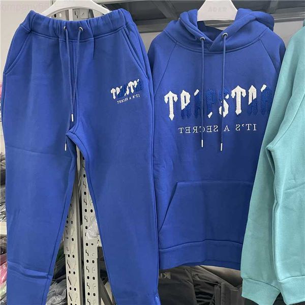 

real p trapstar tracksuit white blue towel embroidered fleece hoodie sweatshirts set, Gray