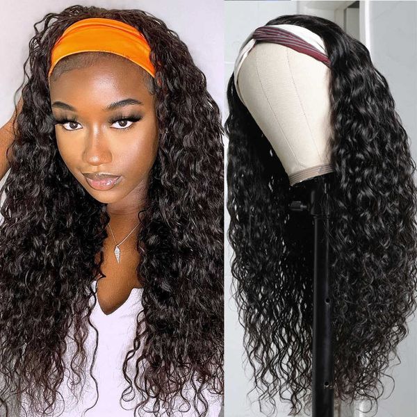 

nxy lace wigs nicelight water wave glueless human hair curly headband indian machine made wig fit all size head for black women 230106, Black;brown