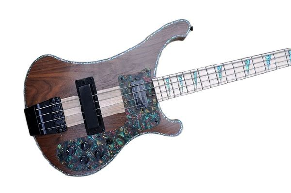 

lvywalnut 4 strings electric bass guitar with abalone inlay black hardware neck through body offer customized