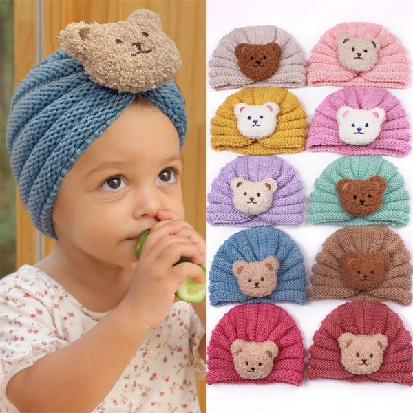 

winter baby warm knitting hat baby cute bear head cap childrens wool cap, Yellow